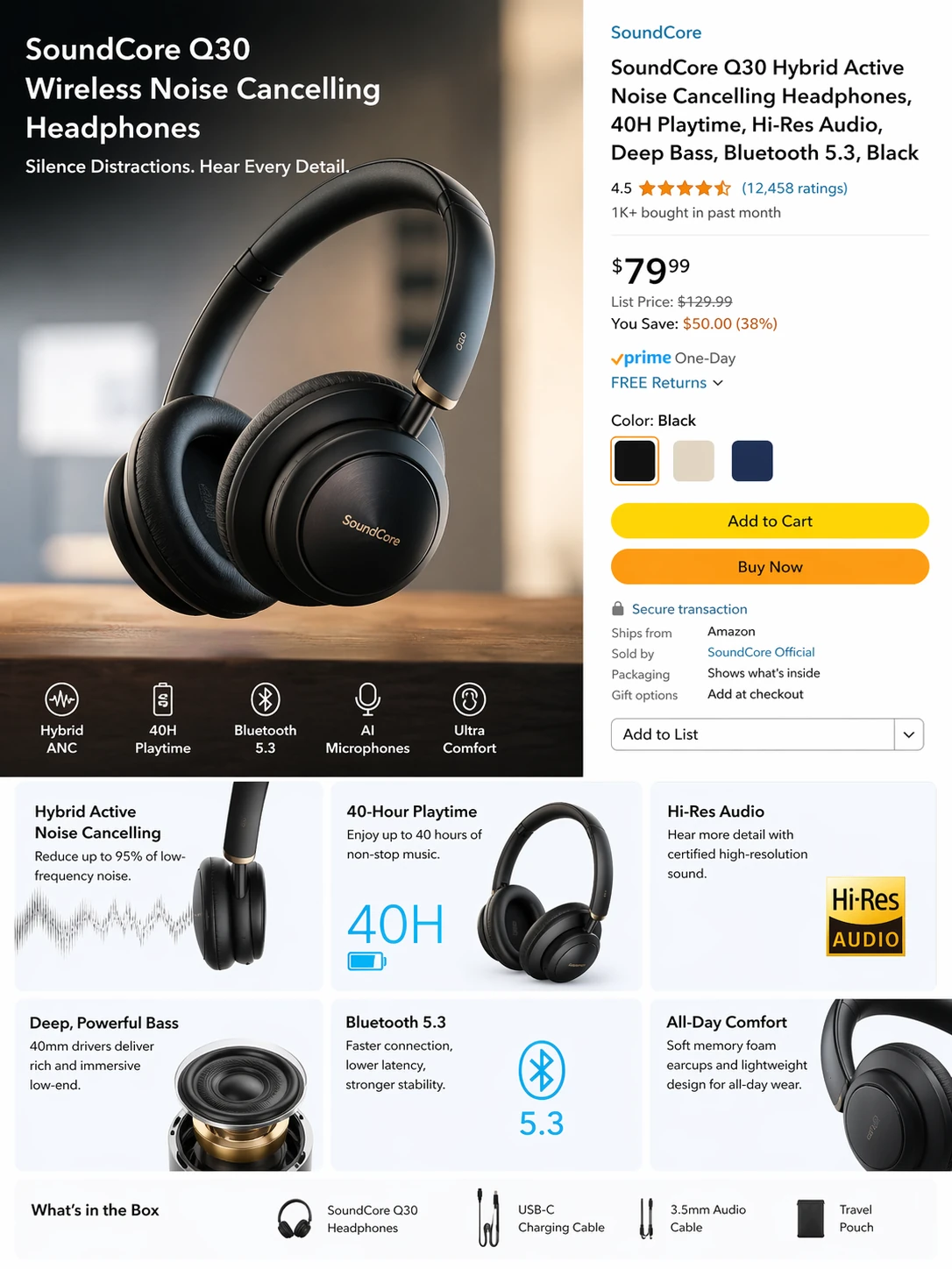 KI-generierte Amazon-Produktseite mit Hauptbild, Bewertungen, Preis und Highlights